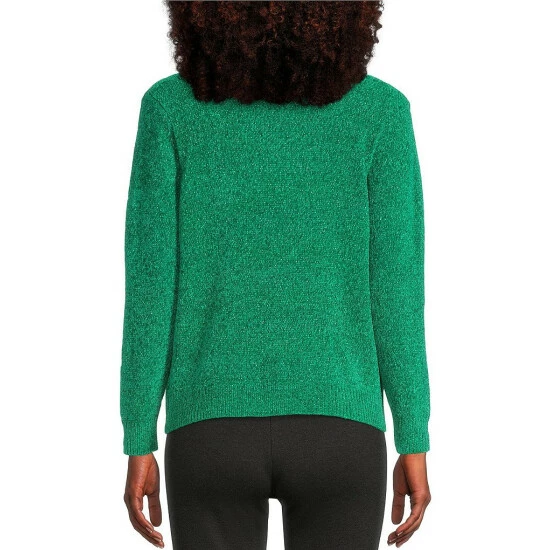 Best Pirce π€© Allison Daley Long Sleeve Jewel Neck Cable Knit Metallic Chenille Sweater Mazarine Blue π - Image 8