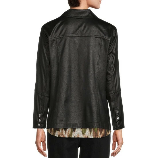 New π Allison Daley Petite Size Notch Lapel Zip Front Faux Suede Jacket Black π₯° - Image 2