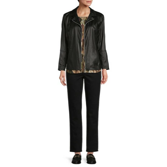 New π Allison Daley Petite Size Notch Lapel Zip Front Faux Suede Jacket Black π₯° - Image 3