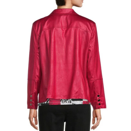 Cheapest 🎉 Allison Daley Petite Size Long Sleeve Point Collar Zip Front Jacket Crimson ⭐ - Image 2