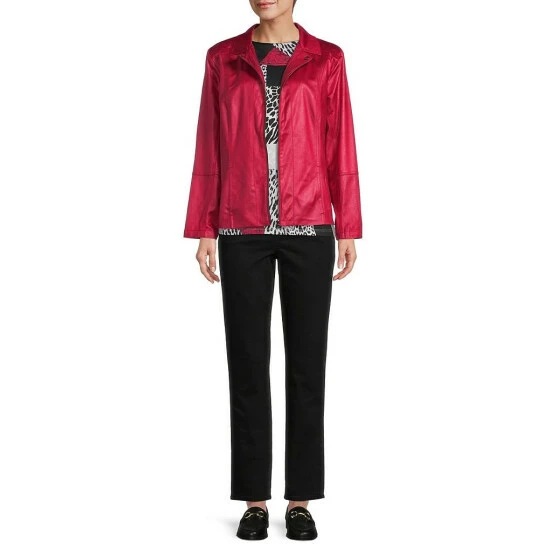 Cheapest 🎉 Allison Daley Petite Size Long Sleeve Point Collar Zip Front Jacket Crimson ⭐ - Image 3