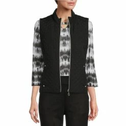 Best reviews of π Allison Daley Petite Size Quilted Woven Mandarin Collar Zip Front Vest Blush π