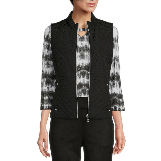 Best reviews of π Allison Daley Petite Size Quilted Woven Mandarin Collar Zip Front Vest Blush π