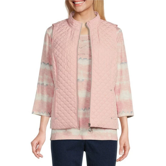 Best reviews of π Allison Daley Petite Size Quilted Woven Mandarin Collar Zip Front Vest Blush π - Image 5