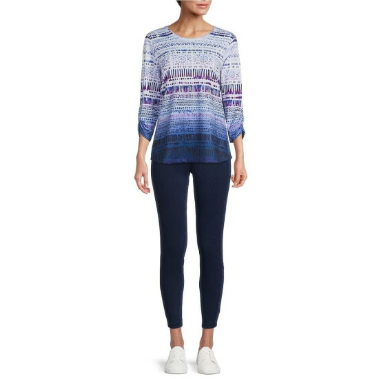 Buy π Allison Daley Ombre Stripe Print Crew Neck 3/4 Sleeve Knit Top Willow Tier π - Image 3