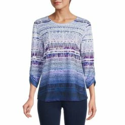 Hot Sale π₯ Allison Daley Petite Size Ombre Stripe Print 3/4 Sleeve Crew Neck Knit Top Willow Tier π