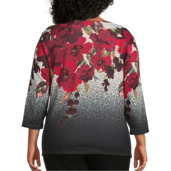 Outlet ⌛ Allison Daley Plus Size Animal Floral Print 3/4 Sleeve Round Neck Knit Top 🔥 4 Outlet ⌛ Allison Daley Plus Size Animal Floral Print 3/4 Sleeve Round Neck Knit Top 🔥 - Image 2