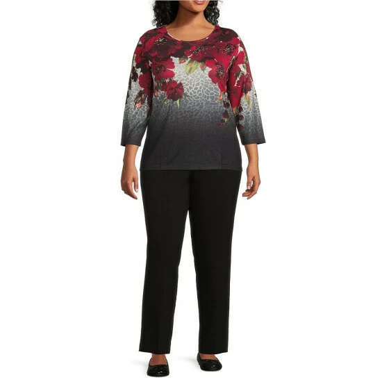 Outlet ⌛ Allison Daley Plus Size Animal Floral Print 3/4 Sleeve Round Neck Knit Top 🔥 5 Outlet ⌛ Allison Daley Plus Size Animal Floral Print 3/4 Sleeve Round Neck Knit Top 🔥 - Image 3