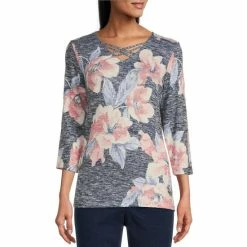 Brand new 😀 Allison Daley Floral Print 3/4 Sleeve Crisscross V-Neck Knit Top Blush Floral 🧨