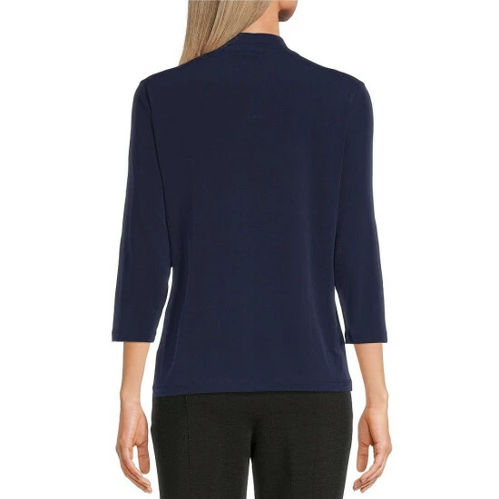 Best deal β¨ Allison Daley Petite Size 3/4 Sleeve Twisted V-Neck Knit Top True Navy π - Image 5