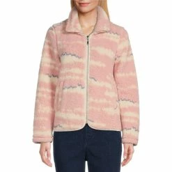 Deals βοΈ Allison Daley Textured Stripe Print Sherpa Fleece Long Sleeve Zip Front Jacket Blush Stripe β€οΈ