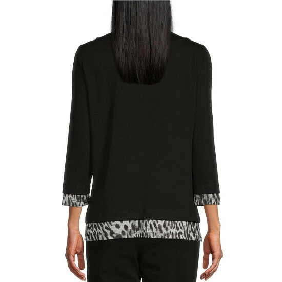 Buy ✔️ Allison Daley Embellished Cheetah Print V-Neck 3/4 Sleeve Layered Twofer Knit Top Black/cheetah Print ❤️ 4 Buy ✔️ Allison Daley Embellished Cheetah Print V-Neck 3/4 Sleeve Layered Twofer Knit Top Black/cheetah Print ❤️ - Image 2