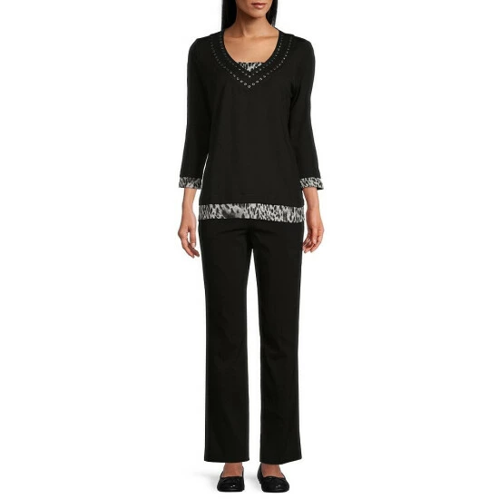 Buy ✔️ Allison Daley Embellished Cheetah Print V-Neck 3/4 Sleeve Layered Twofer Knit Top Black/cheetah Print ❤️ 5 Buy ✔️ Allison Daley Embellished Cheetah Print V-Neck 3/4 Sleeve Layered Twofer Knit Top Black/cheetah Print ❤️ - Image 3