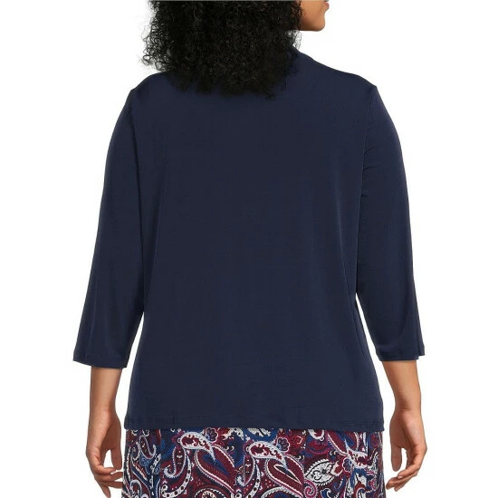 Promo π Allison Daley Plus Size 3/4 Sleeve Twist V-Neck Knit Top True Navy π - Image 2