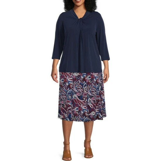 Promo π Allison Daley Plus Size 3/4 Sleeve Twist V-Neck Knit Top True Navy π - Image 3