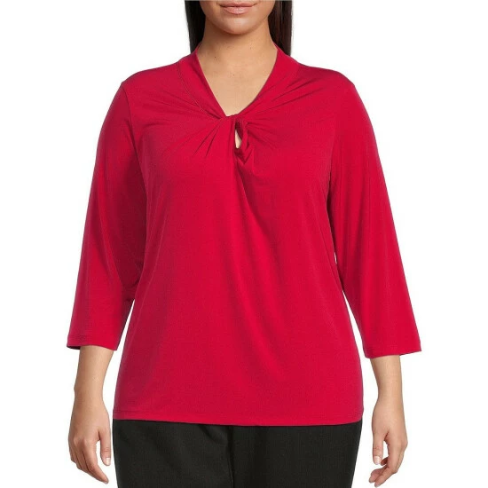 Promo π Allison Daley Plus Size 3/4 Sleeve Twist V-Neck Knit Top True Navy π - Image 4