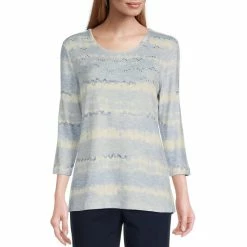 Cheap 🥰 Allison Daley Petite Size Embellished 3/4 Sleeve Crew Neck Knit Top Blush Waves 🛒