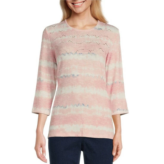 Cheap π₯° Allison Daley Petite Size Embellished 3/4 Sleeve Crew Neck Knit Top Blush Waves π - Image 4