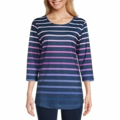 Wholesale 🔥 Allison Daley Ombre Stripe Print 3/4 Sleeve Crew Neck Knit Tunic Soft Ombre Stripe 💯