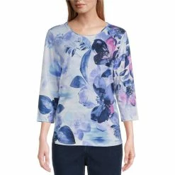 Top 10 β¨ Allison Daley Floral Print 3/4 Sleeve Crew Neck Knit Top Bloomfield Placement π