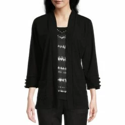 Discount π Allison Daley Petite Size 3/4 Sleeve Open Front Patch Pocket Cardigan True Navy β