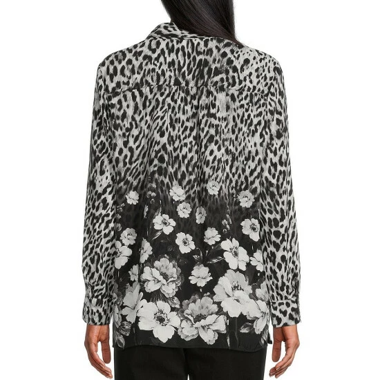 Deals β Allison Daley Petite Size Long Sleeve Point Collar Button Front Top Cheetah Floral Border π€© - Image 2