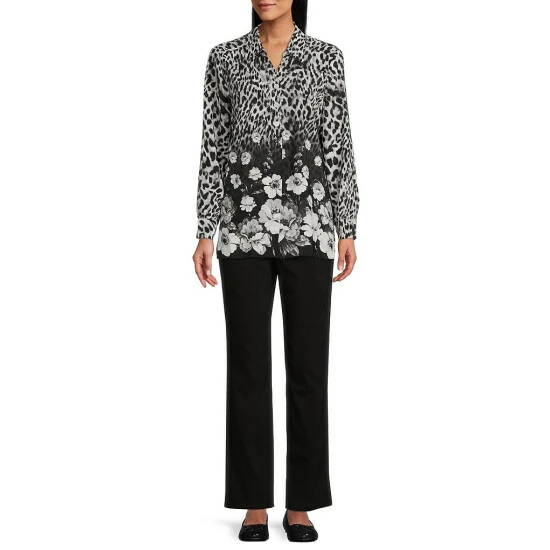 Deals β Allison Daley Petite Size Long Sleeve Point Collar Button Front Top Cheetah Floral Border π€© - Image 3