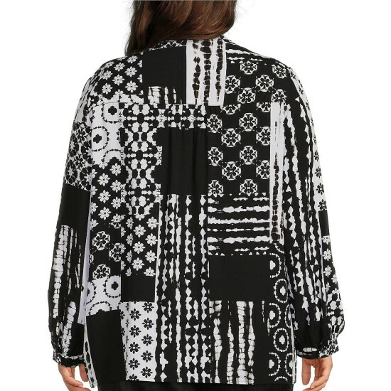 Best Sale β€οΈ Allison Daley Plus Size Long Sleeve V-Neck Button Front Top Shibori Patch π - Image 2