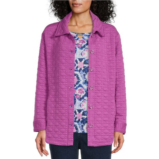 Best deal π― Allison Daley Long Sleeve Point Collar Button Front Quilted Shacket Iris Orchid π―