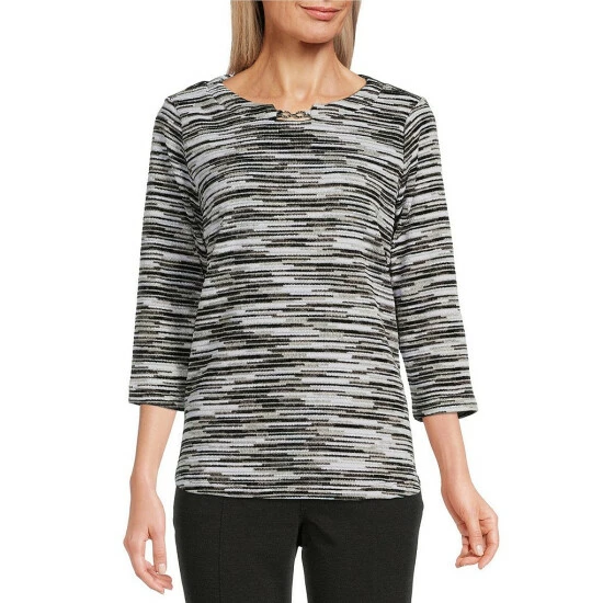 Top 10 ๐งจ Allison Daley Multi Print 3/4 Sleeve Jewel Neck Knit Top Black/multi ๐ 3 Top 10 ๐งจ Allison Daley Multi Print 3/4 Sleeve Jewel Neck Knit Top Black/multi ๐