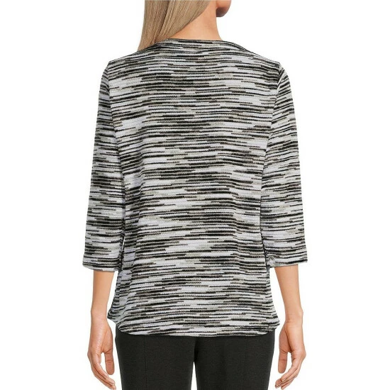 Top 10 ๐งจ Allison Daley Multi Print 3/4 Sleeve Jewel Neck Knit Top Black/multi ๐ 4 Top 10 ๐งจ Allison Daley Multi Print 3/4 Sleeve Jewel Neck Knit Top Black/multi ๐ - Image 2