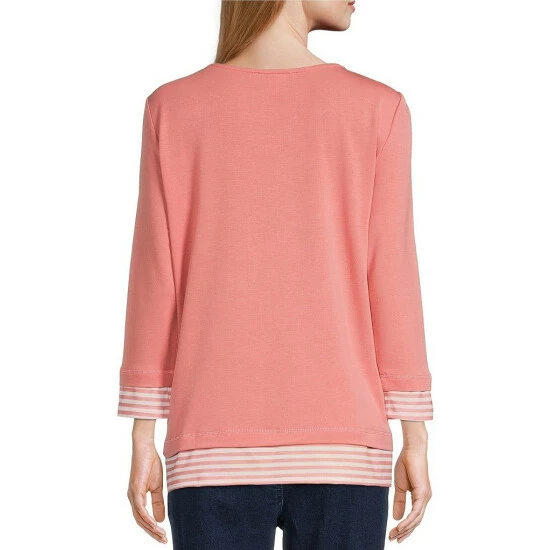 Wholesale ๐ Allison Daley 3/4 Sleeve Split Round Neck Knit Twofer Top Coral Sand Combo ๐ 4 Wholesale ๐ Allison Daley 3/4 Sleeve Split Round Neck Knit Twofer Top Coral Sand Combo ๐ - Image 2