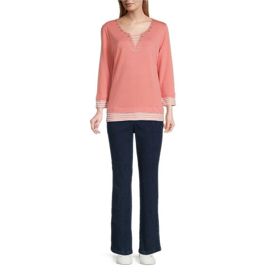 Wholesale ๐ Allison Daley 3/4 Sleeve Split Round Neck Knit Twofer Top Coral Sand Combo ๐ 5 Wholesale ๐ Allison Daley 3/4 Sleeve Split Round Neck Knit Twofer Top Coral Sand Combo ๐ - Image 3