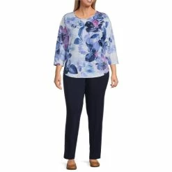 Top 10 ✨ Allison Daley Plus Size Floral Print 3/4 Sleeve Round Neck Knit Top Bloomfield Placement 💯 -Allison Daley shop unnamed file 551