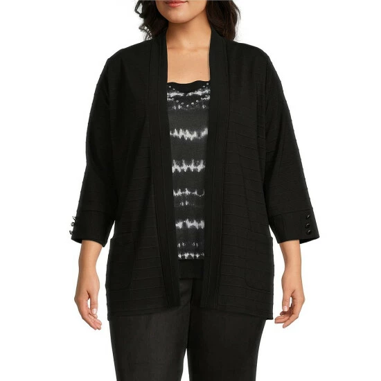 Coupon π₯ Allison Daley Plus Size 3/4 Sleeve Open Front Patch Pocket Cardigan True Navy π§¨