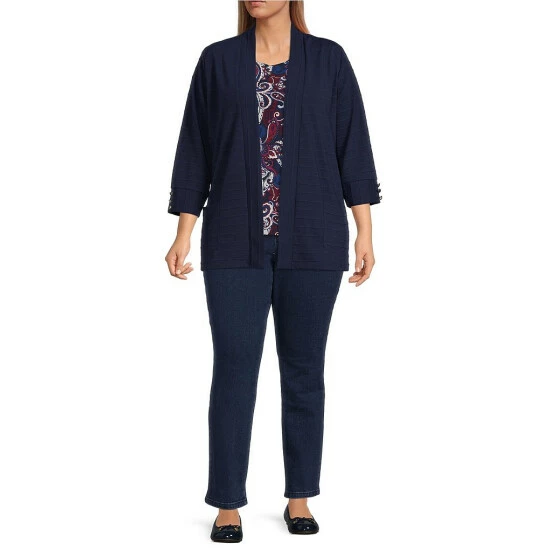 Coupon π₯ Allison Daley Plus Size 3/4 Sleeve Open Front Patch Pocket Cardigan True Navy 𧨠- Image 6