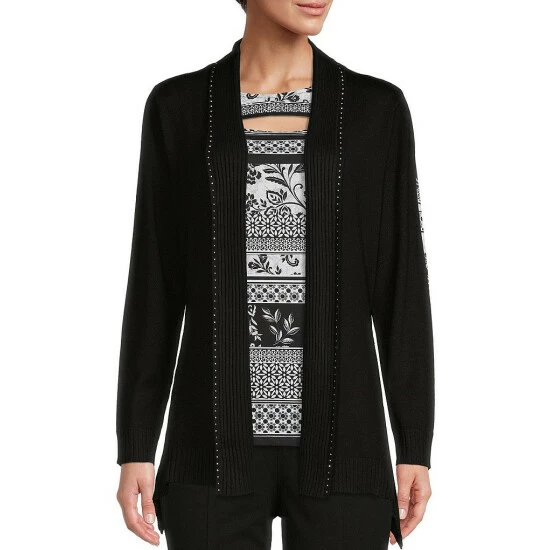 Hot Sale π Allison Daley Long Sleeve Rhinestone Embellished Open Front Cardigan Burnt Ochre π₯