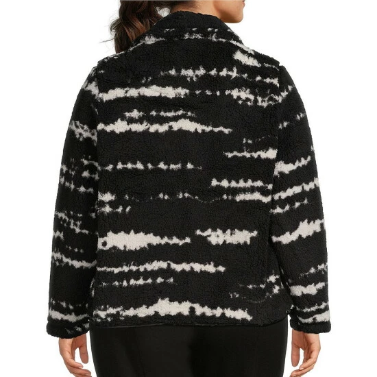 Deals π― Allison Daley Plus Size Textured Stripe Print Sherpa Fleece Long Sleeve Zip Front Jacket Black/white π - Image 2