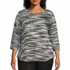 Best reviews of π Allison Daley Plus Size 3/4 Sleeve Jewel Neck Knit Top Black/multi β