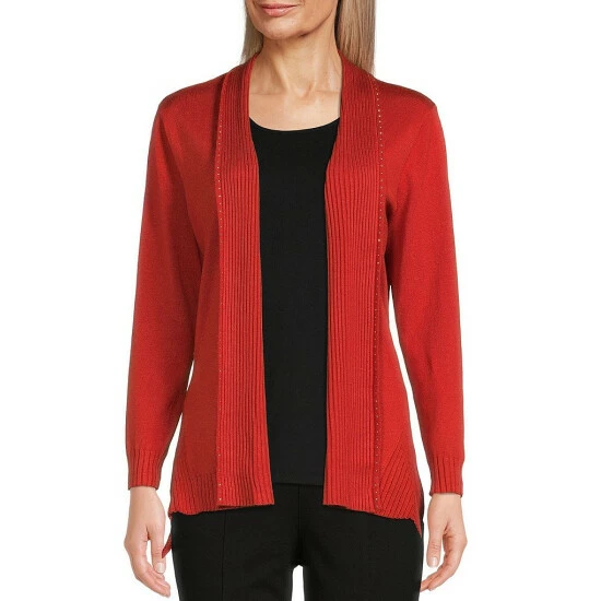 Hot Sale π Allison Daley Long Sleeve Rhinestone Embellished Open Front Cardigan Burnt Ochre π₯ - Image 4