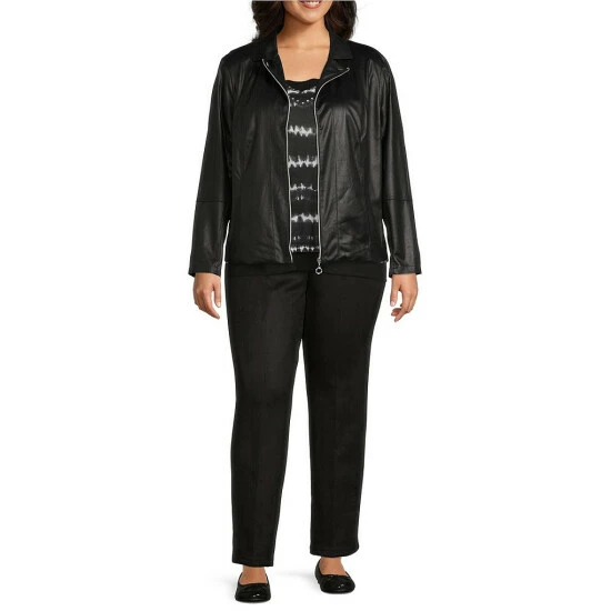 Buy ❤️ Allison Daley Plus Size Notch Lapel Zip Front Faux Suede Jacket Black 🤩 - Image 3