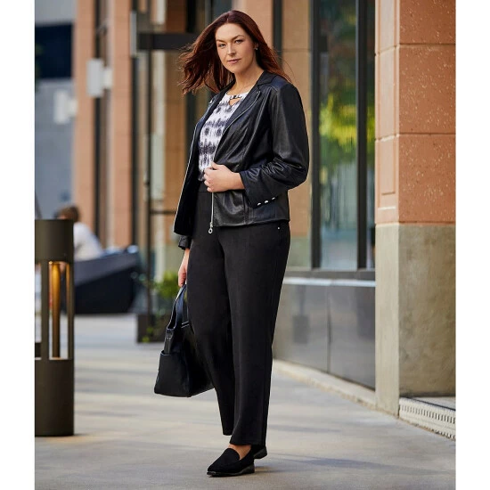 Buy ❤️ Allison Daley Plus Size Notch Lapel Zip Front Faux Suede Jacket Black 🤩 - Image 4