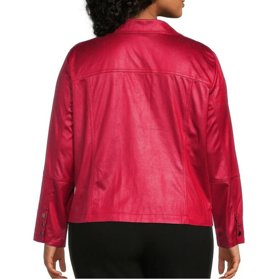 Buy ❤️ Allison Daley Plus Size Notch Lapel Zip Front Faux Suede Jacket Black 🤩 - Image 6