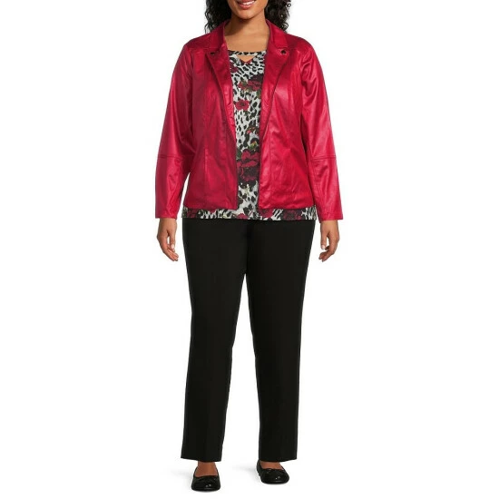 Buy ❤️ Allison Daley Plus Size Notch Lapel Zip Front Faux Suede Jacket Black 🤩 - Image 7