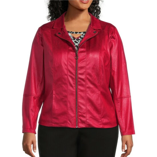 Buy ❤️ Allison Daley Plus Size Notch Lapel Zip Front Faux Suede Jacket Black 🤩 - Image 8