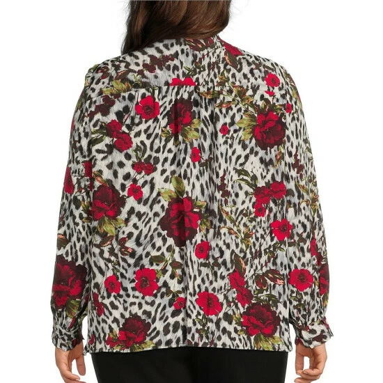 Cheapest π Allison Daley Plus Size Cheetah Floral Print Ruffle Sleeve Split Round Neck Button Front Top β - Image 2