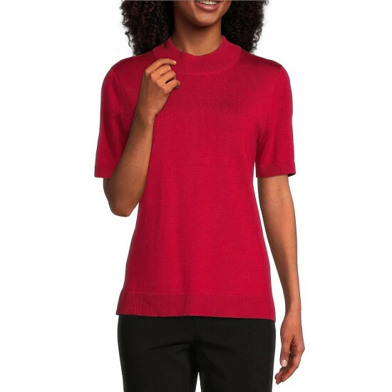 Best Pirce π₯ Allison Daley Petite Size Short Sleeve Mock Neck Sweater Crimson β¨