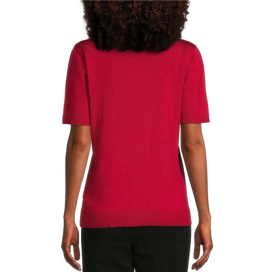 Best Pirce π₯ Allison Daley Petite Size Short Sleeve Mock Neck Sweater Crimson β¨ - Image 2