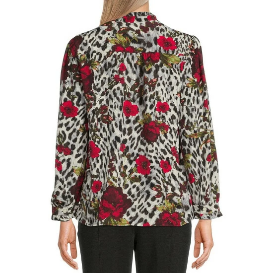 Outlet ๐ Allison Daley Petite Size Cheetah Floral Print Long Ruffle Sleeve Split V-Neck Button Front Top ๐ 4 Outlet ๐ Allison Daley Petite Size Cheetah Floral Print Long Ruffle Sleeve Split V-Neck Button Front Top ๐ - Image 2
