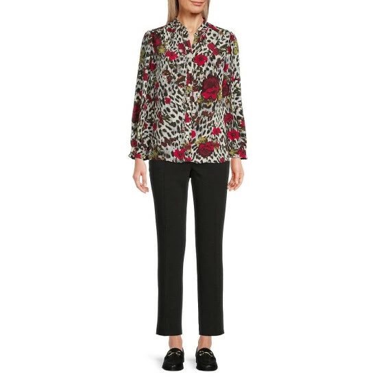 Outlet ๐ Allison Daley Petite Size Cheetah Floral Print Long Ruffle Sleeve Split V-Neck Button Front Top ๐ 5 Outlet ๐ Allison Daley Petite Size Cheetah Floral Print Long Ruffle Sleeve Split V-Neck Button Front Top ๐ - Image 3
